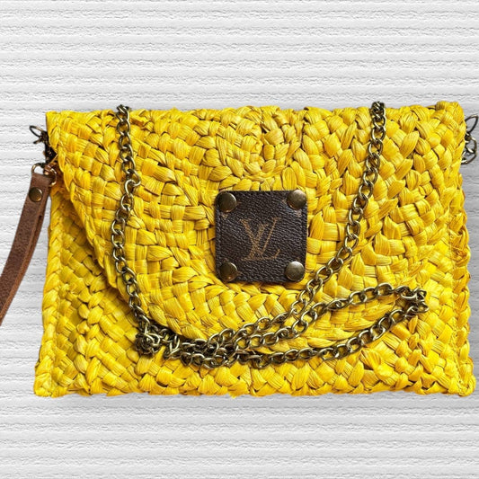Yellow Woven Straw Crossbody