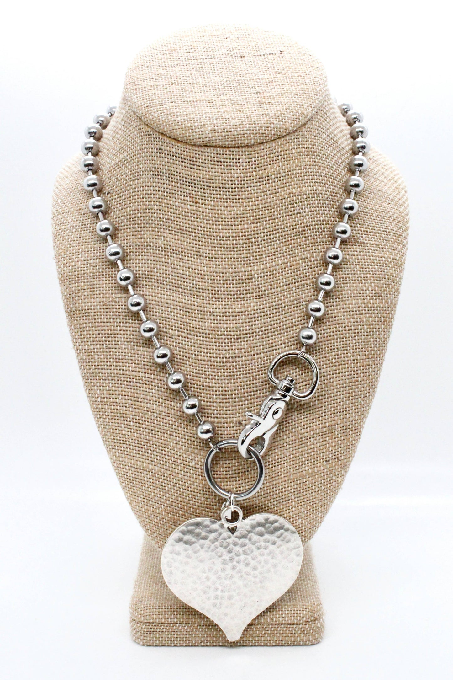 Large Hammered Heart Convertible Silver Chain Necklace: Single 6mm