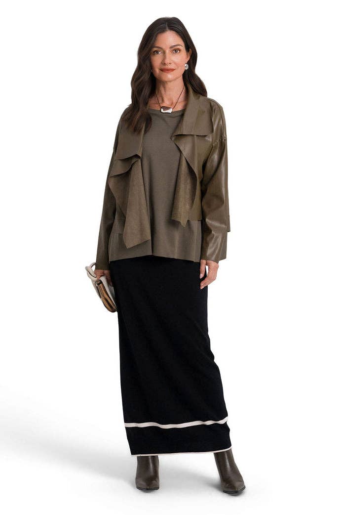 Vegan Leather Cropped Asymmetrical Jacket - Turtle