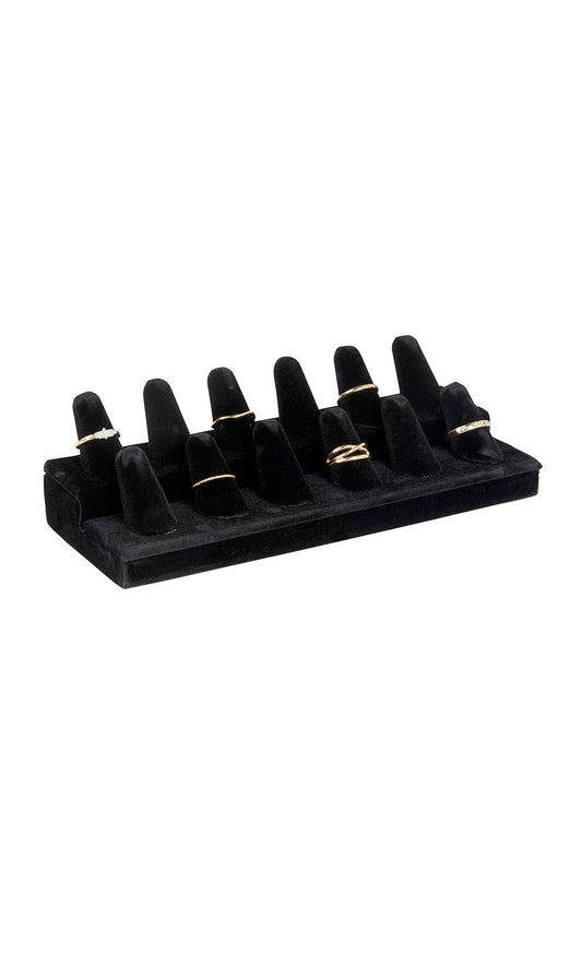 12-Finger Ring Display - Black - Velvet