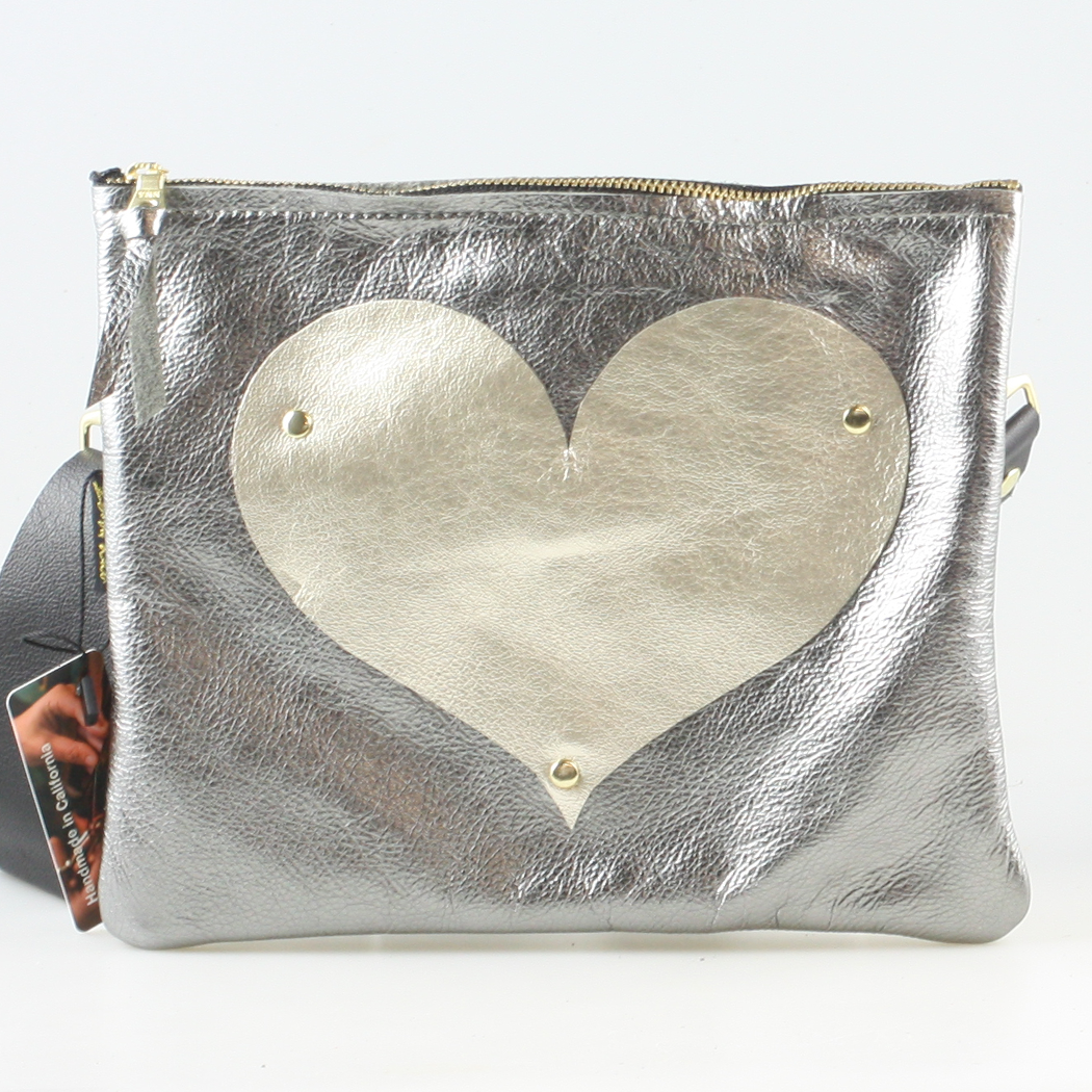 The Applique Taylor Crossbody Bag: Gunmetal w/Platinum Heart / Lined / 11"x9.5"