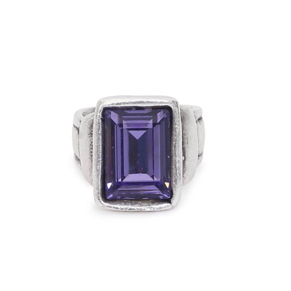 Handmade Purple Crystal Brass Ring - 6915