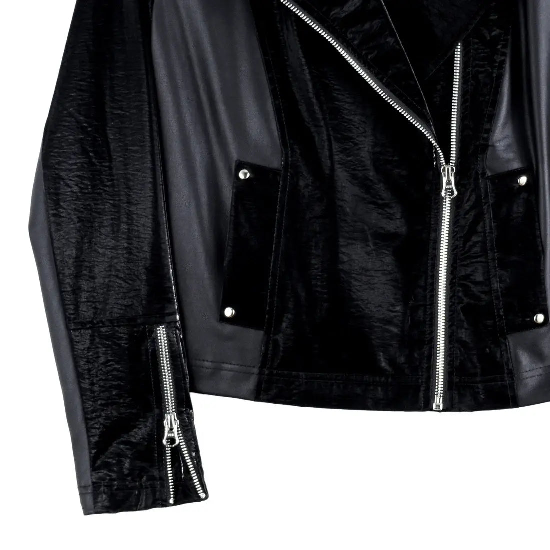 JK225H -Vinyl, Liquid Leather ™ Panel Zip Cuff Pocket Jacket: Black / L