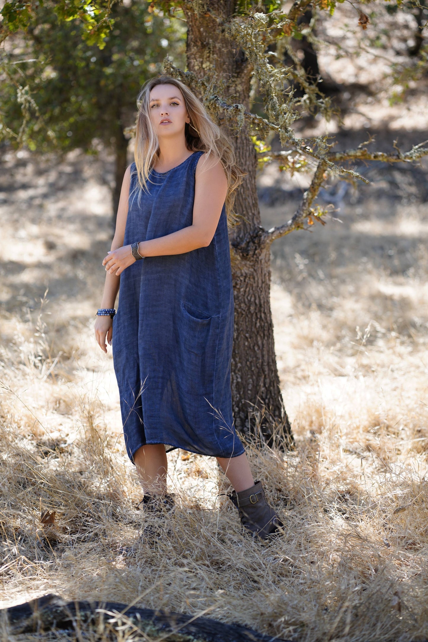 Anita Linen Dress Navy: Navy / S/M