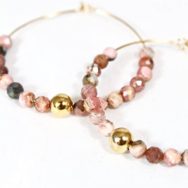 Faceted Semi Precious Stone Beaded Hoop Earrings - E042