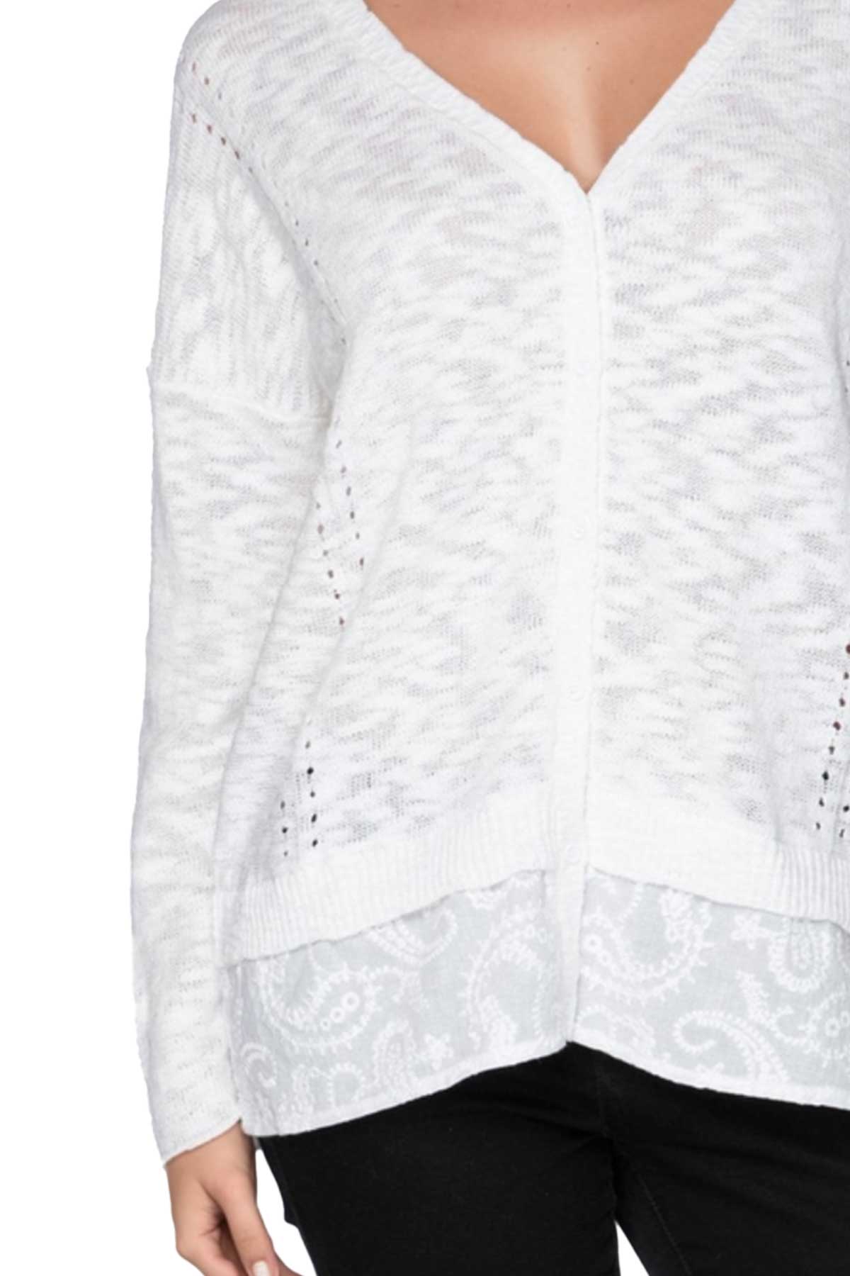 Slub Serenity Knit Sweater Mixed Media Cardigan: White / M/L