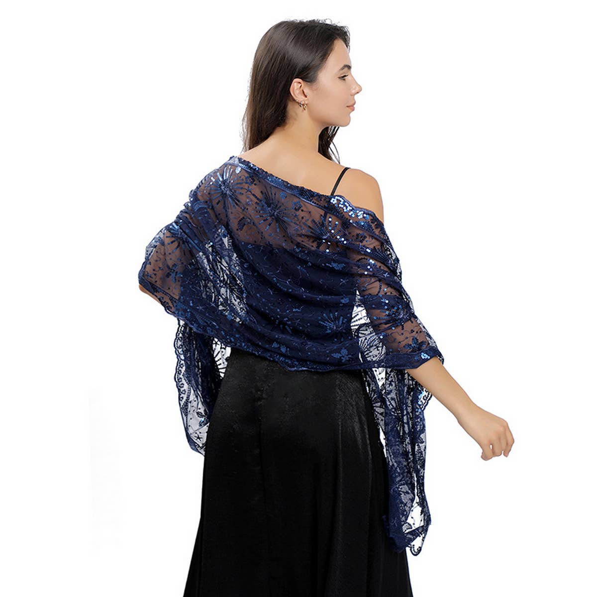 STARS AND MOON EMBROIDERED SHAWL_CWASC1079: Silver / (OS) 1