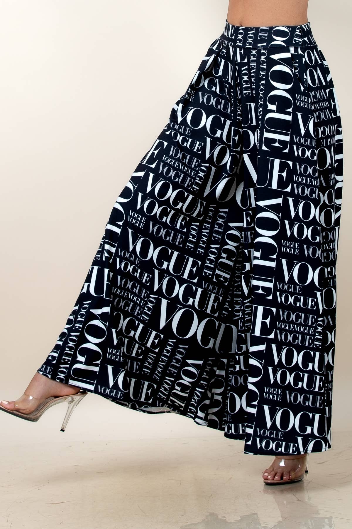 P919-2467-Vogue Bk print palazzo pants: Black / S