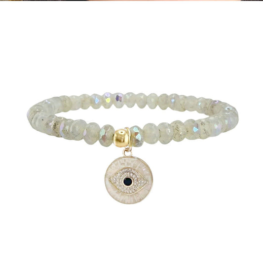 Harper Czech Crystal Mosaic Evil Eye Charm Bracelet: Frosted Aura