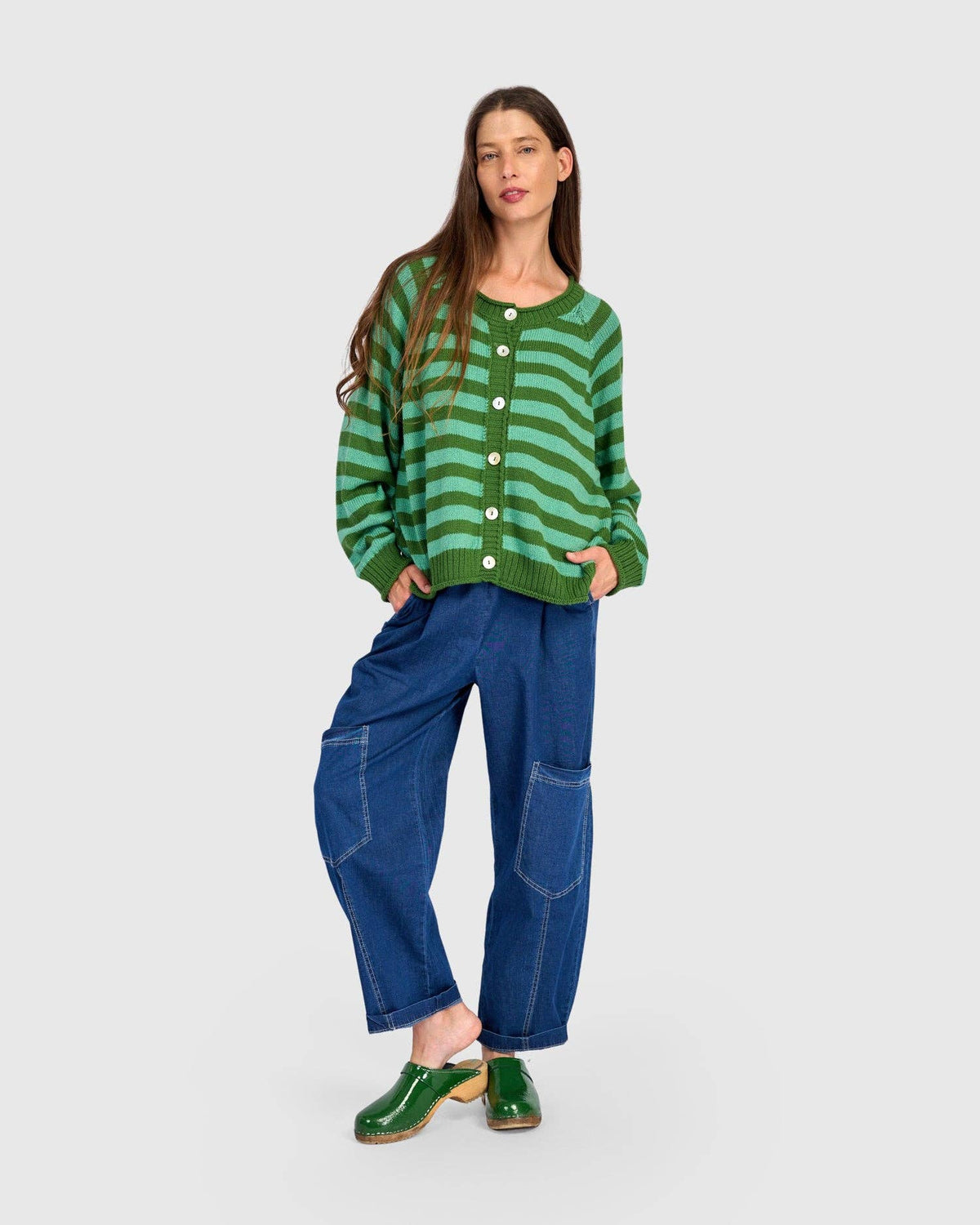 Sunny Stripe Cardigan, Green: Green / ONE SIZE