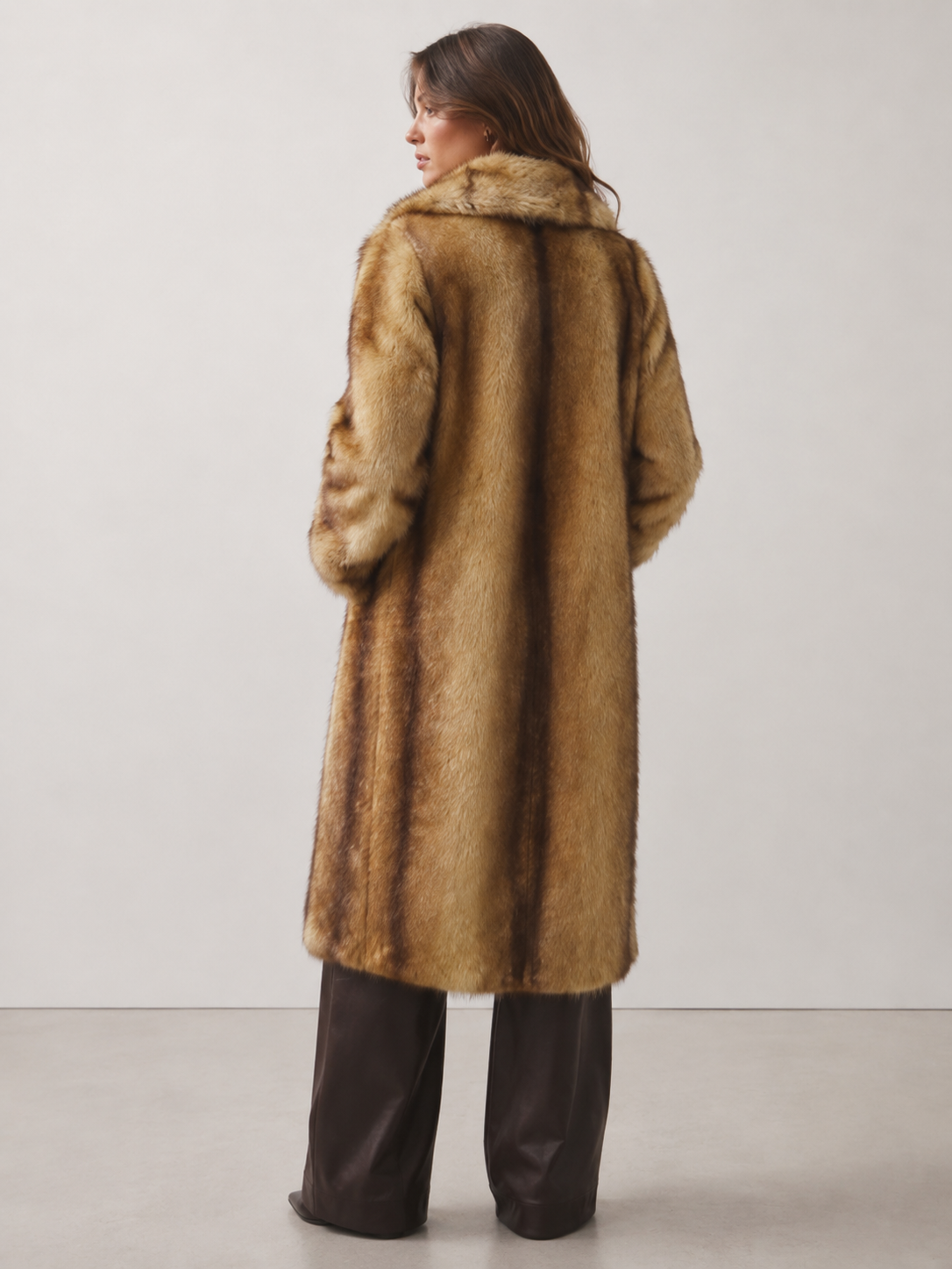 Sag Harbor Oversized Faux Fur Longline Coat Long Fur Coat: Camel / S/M