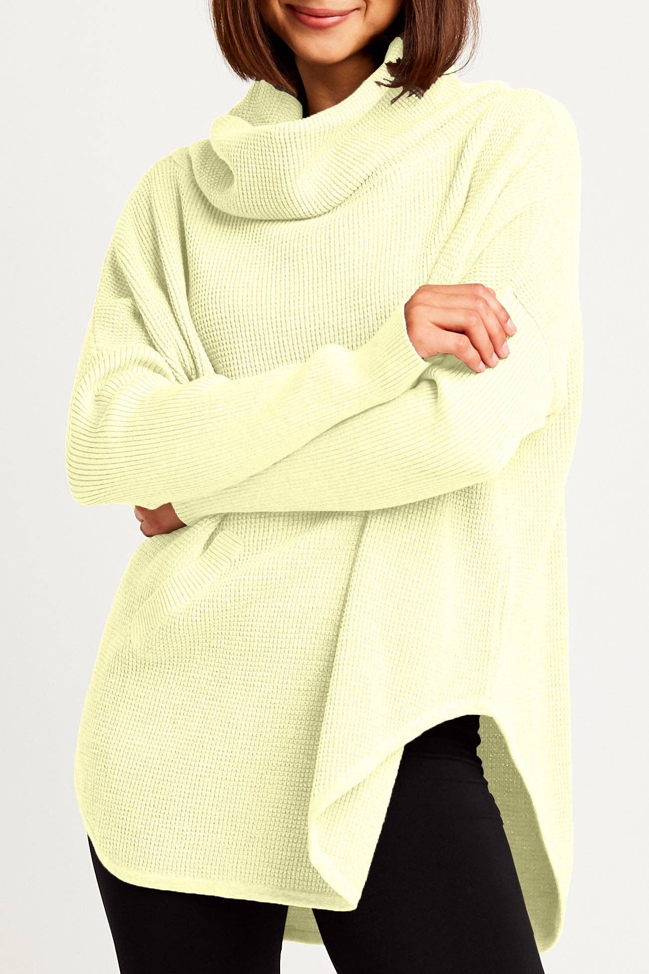 Pima Cotton Waffle Cowl Sweater - Citron: Citron