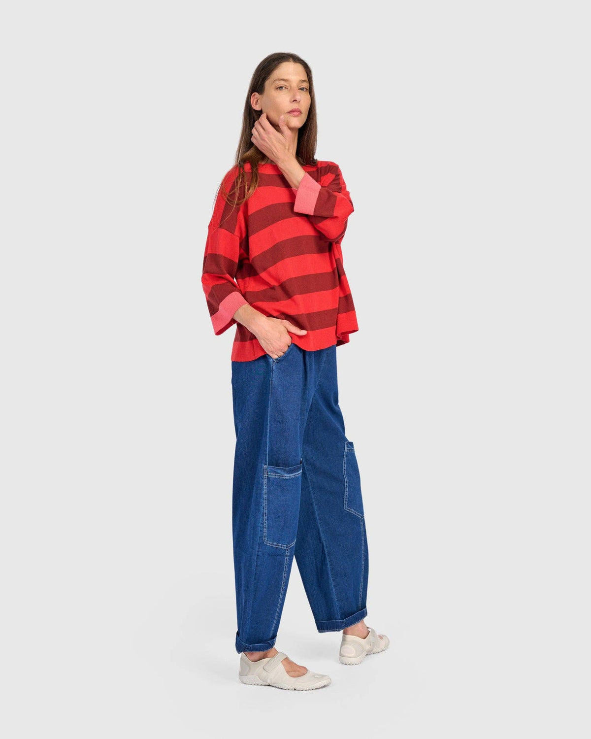 Skipper Stripe Sweater, Red: Red / ONE SIZE
