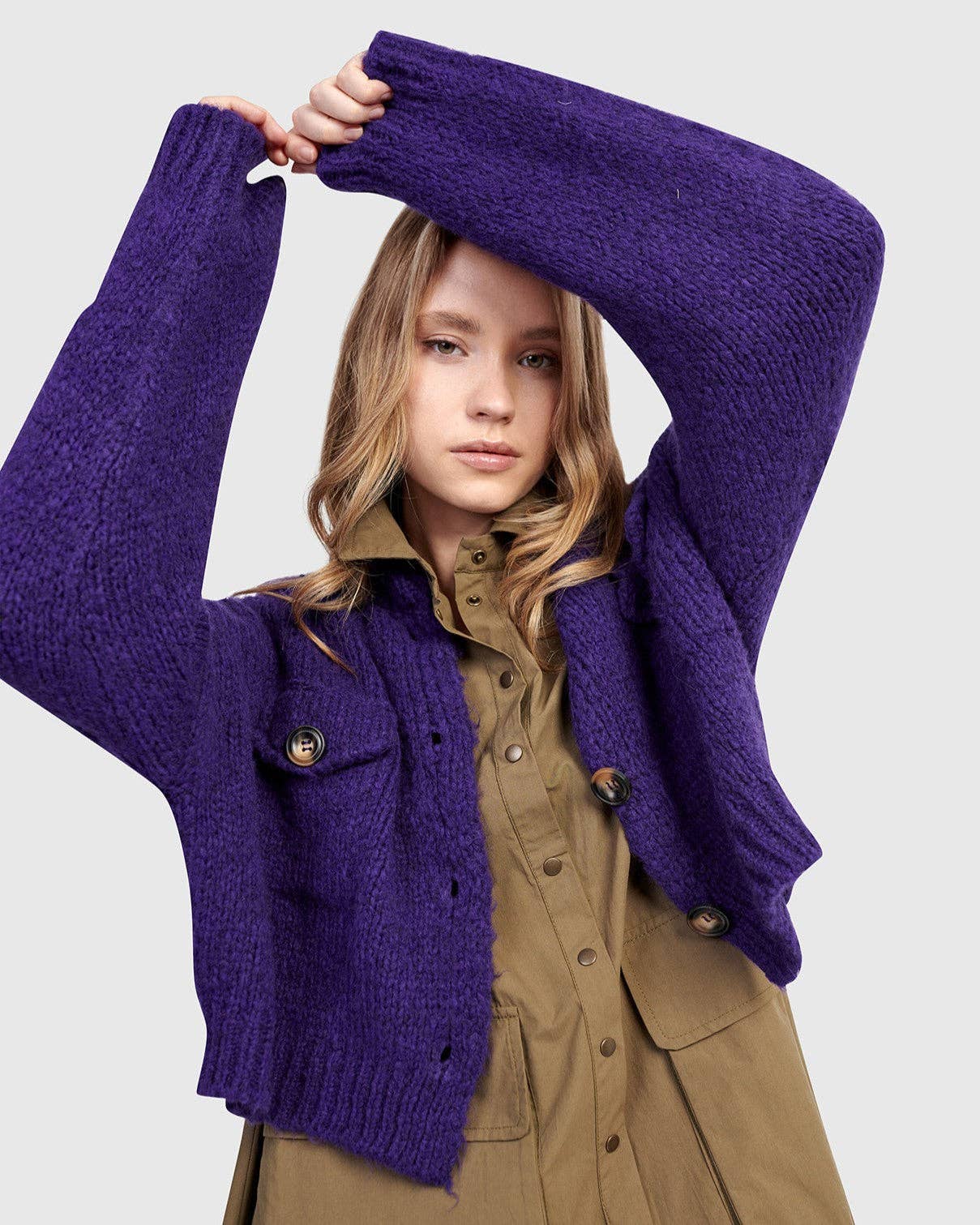 Trucker Cardigan, Purple: Purple / S (US 8-12)