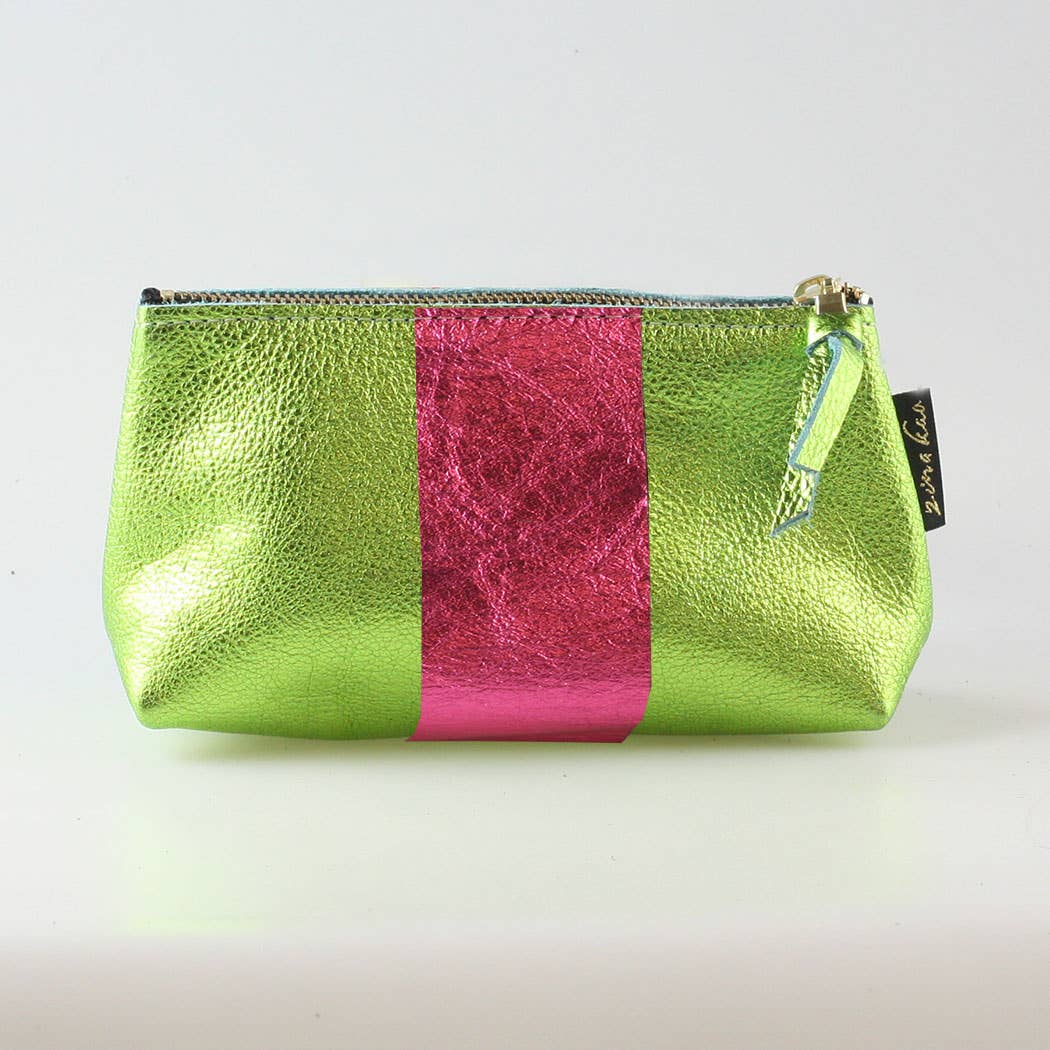 The Metallic Stripe Smaller Makeup Clutch: Bardot: Mango w/layered stripe: Platinum-Bronze
