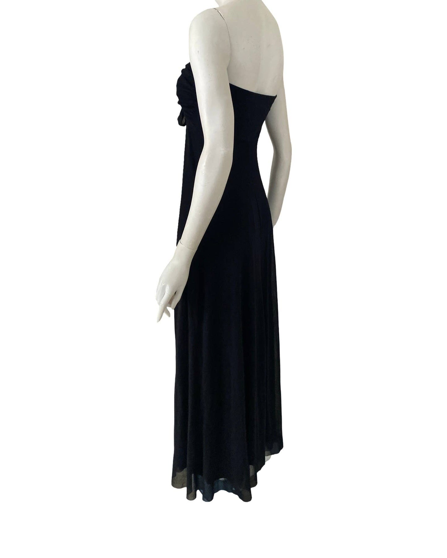 MAXIMA Long Strapless Flared Empire Mesh Dress BLACK - Elana Kattan