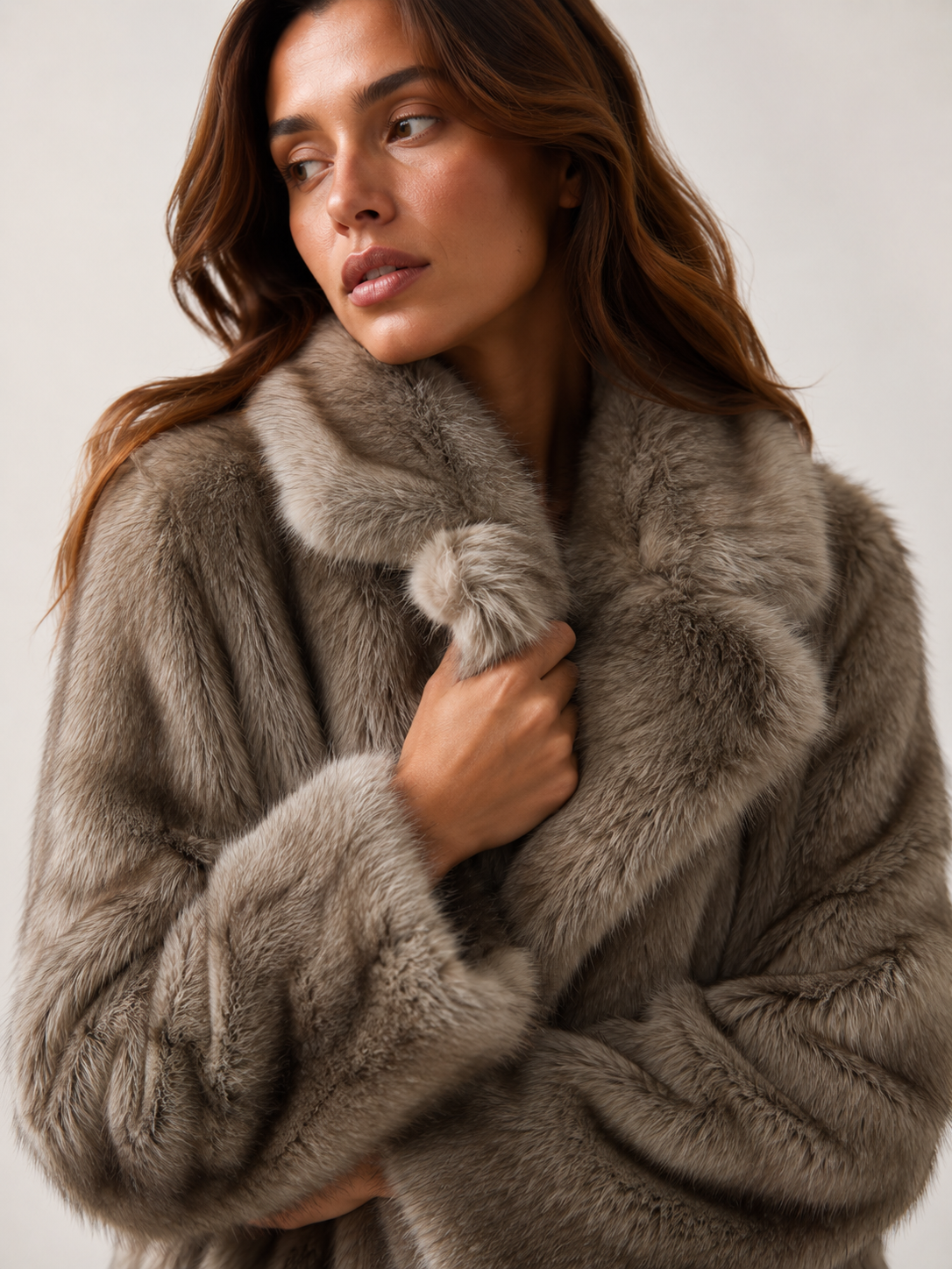Sag Harbor Oversized Faux Fur Longline Coat Long Fur Coat: Camel / S/M