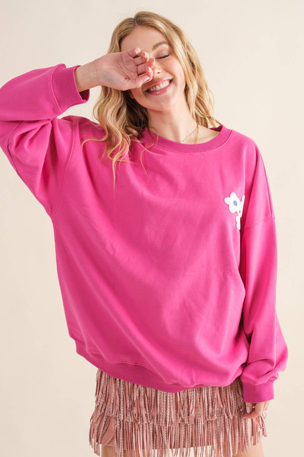 32372T - French Terry Graphic Pullover Sweatshirt: HOT PINK / MIDIUM
