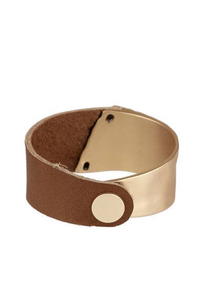 Leather Metal Statement Bracelet: Black gold