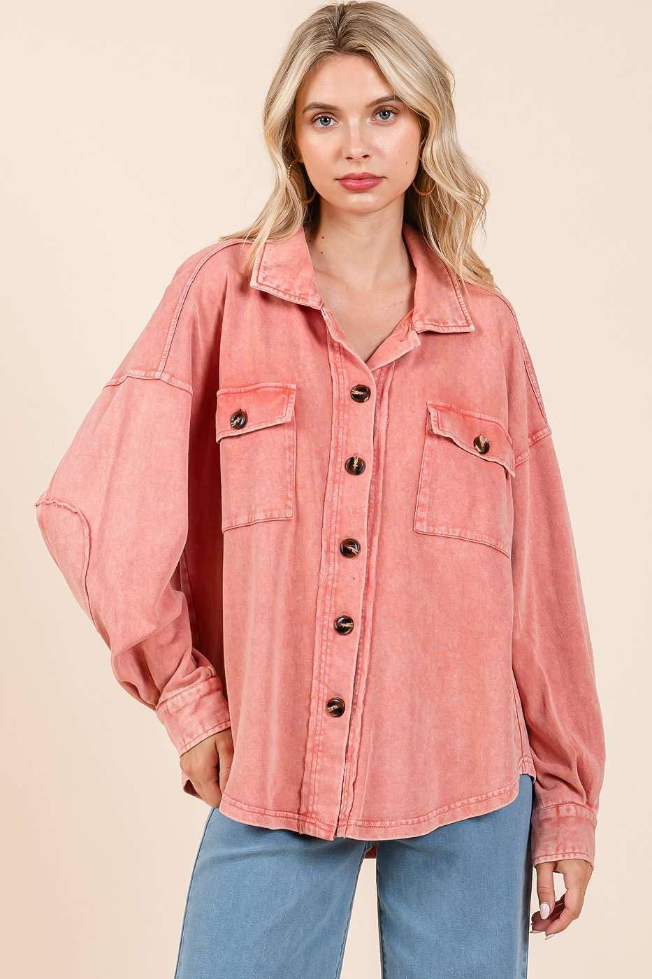 Mineral Wash French Terry Elbow Patch Shacket S15259