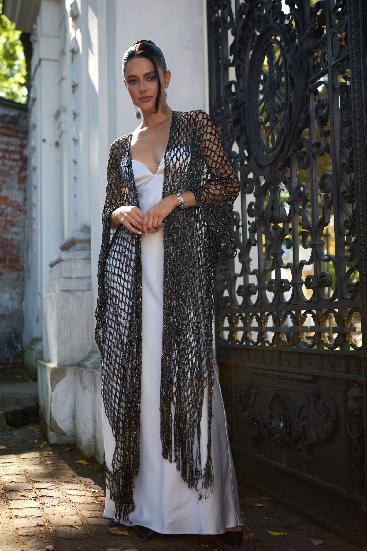 Metallic Fringe Kimono: Gold