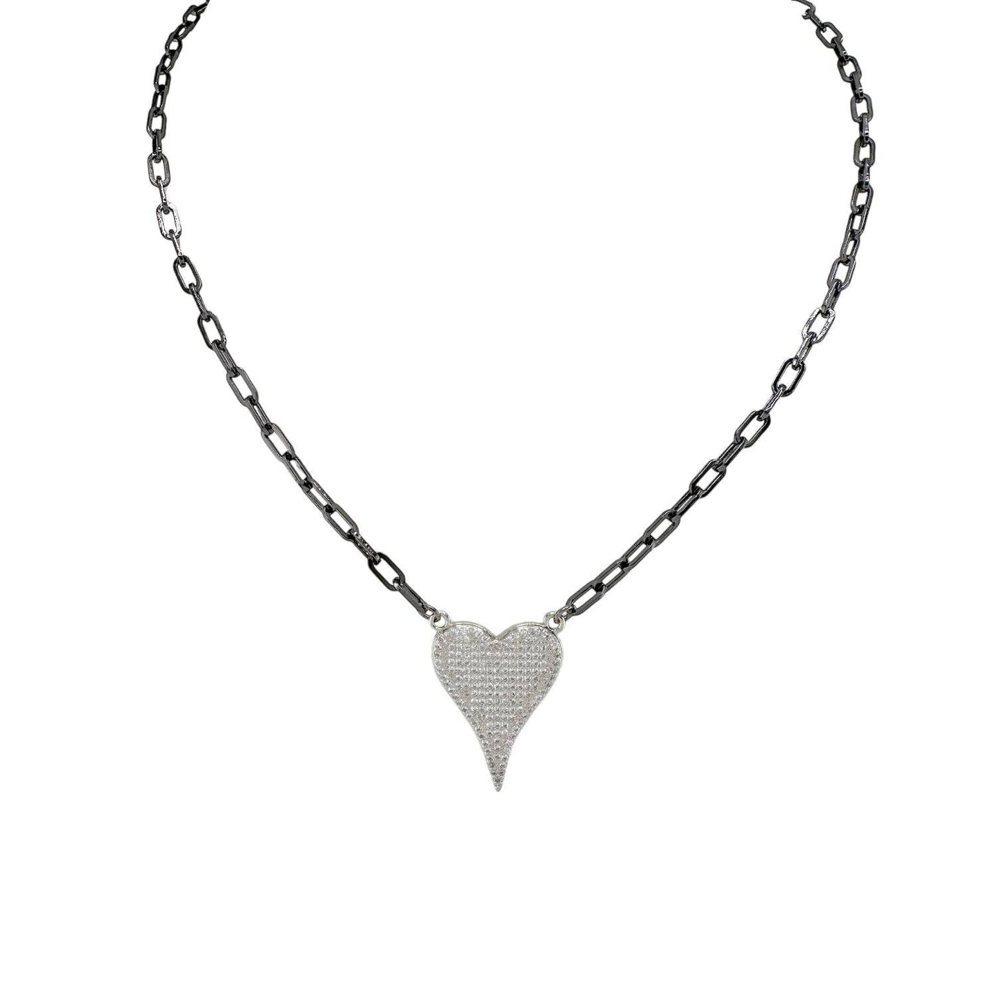 Aimee Paperclip Cubic Zirconia Heart Necklace : Green / 18"