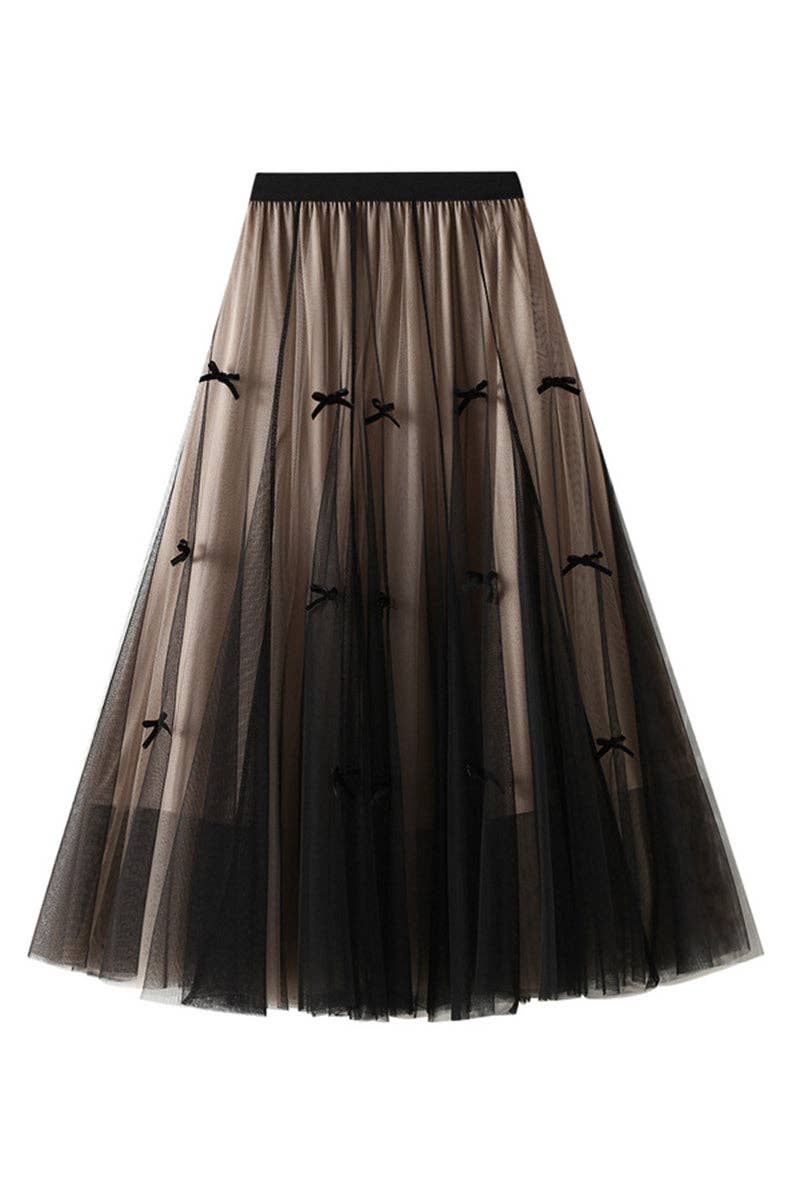 Elegant Pleated Tulle Skirt: KHAKI / One Size