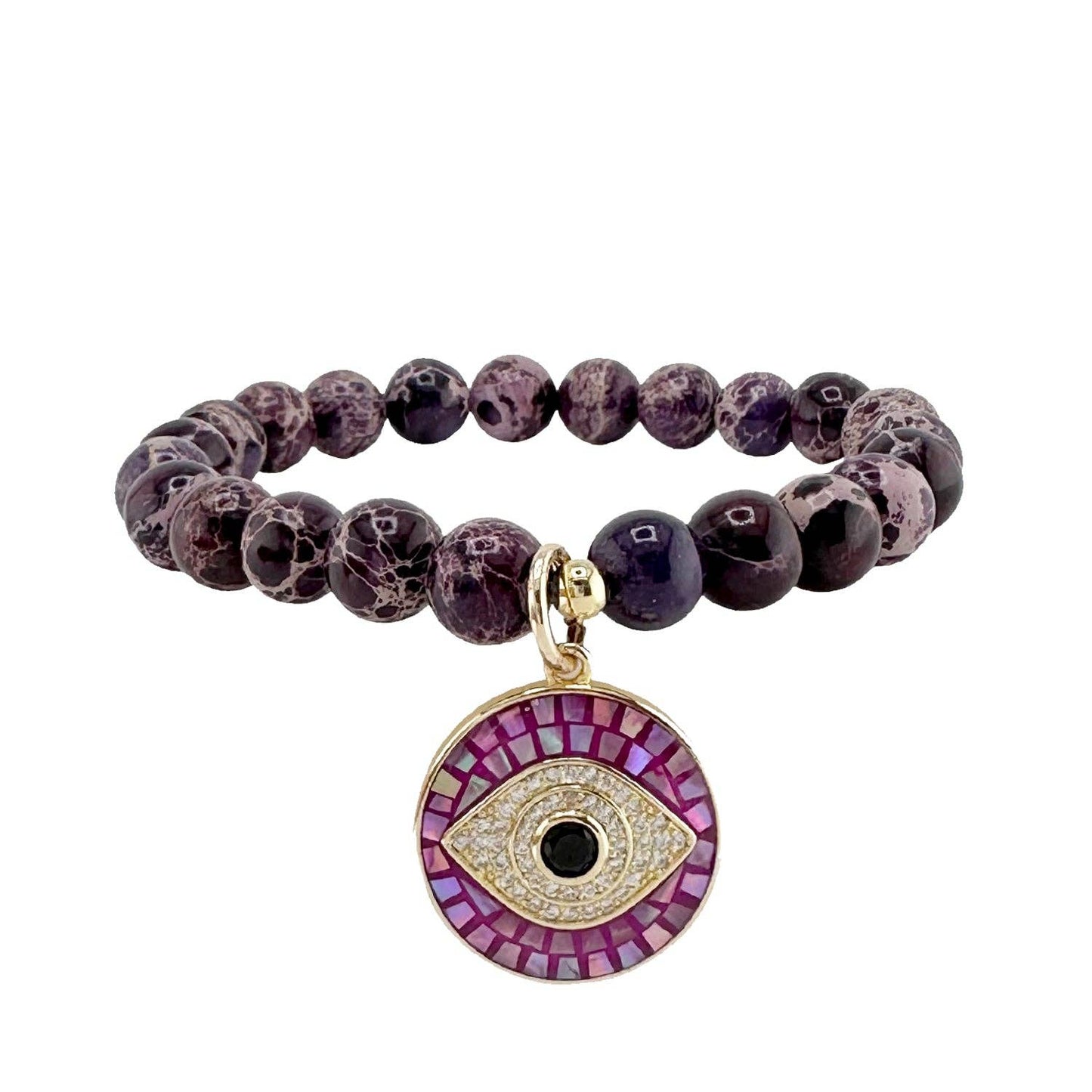 Lena Sea Sediment Jasper Evil Eye Bracelet: White