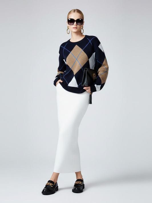 Classic Argyle Diamond Knit Sweater • BYMANYC ® New York: Plaid / S