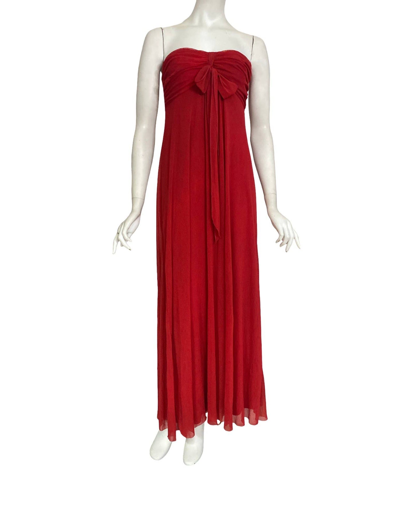 MAXIMA Long Strapless Flared Empire Mesh Print Dress Scarlet - Elana Kattan