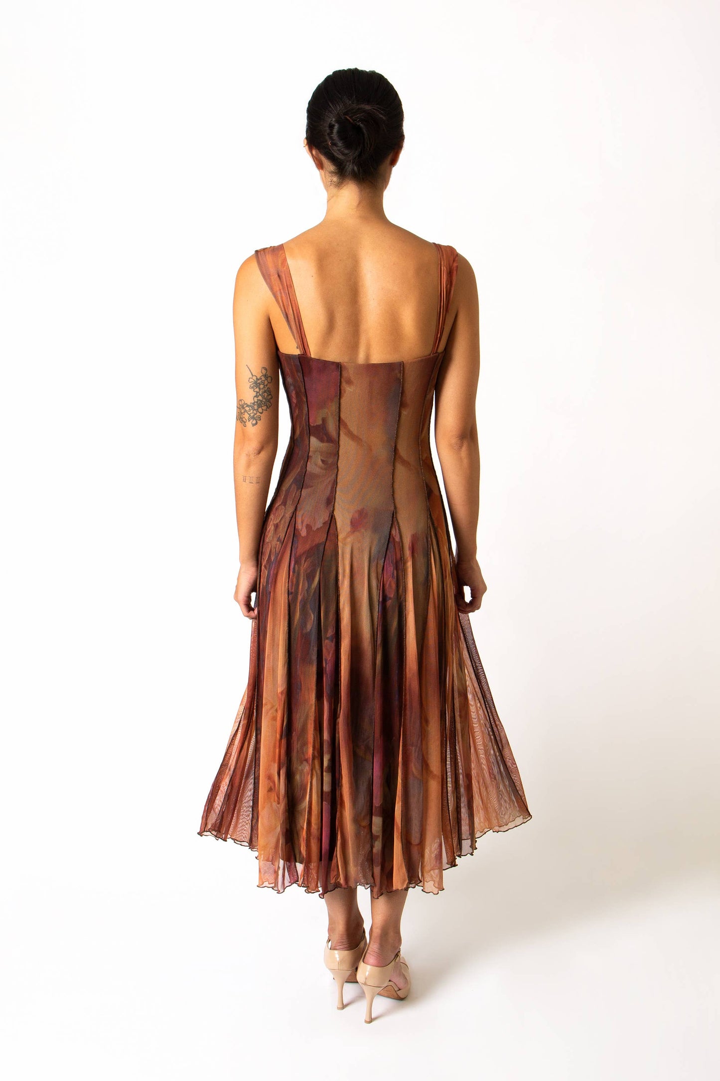 IONNA Sleeveless Tea Length Fit N Flare Paneled Dress : M