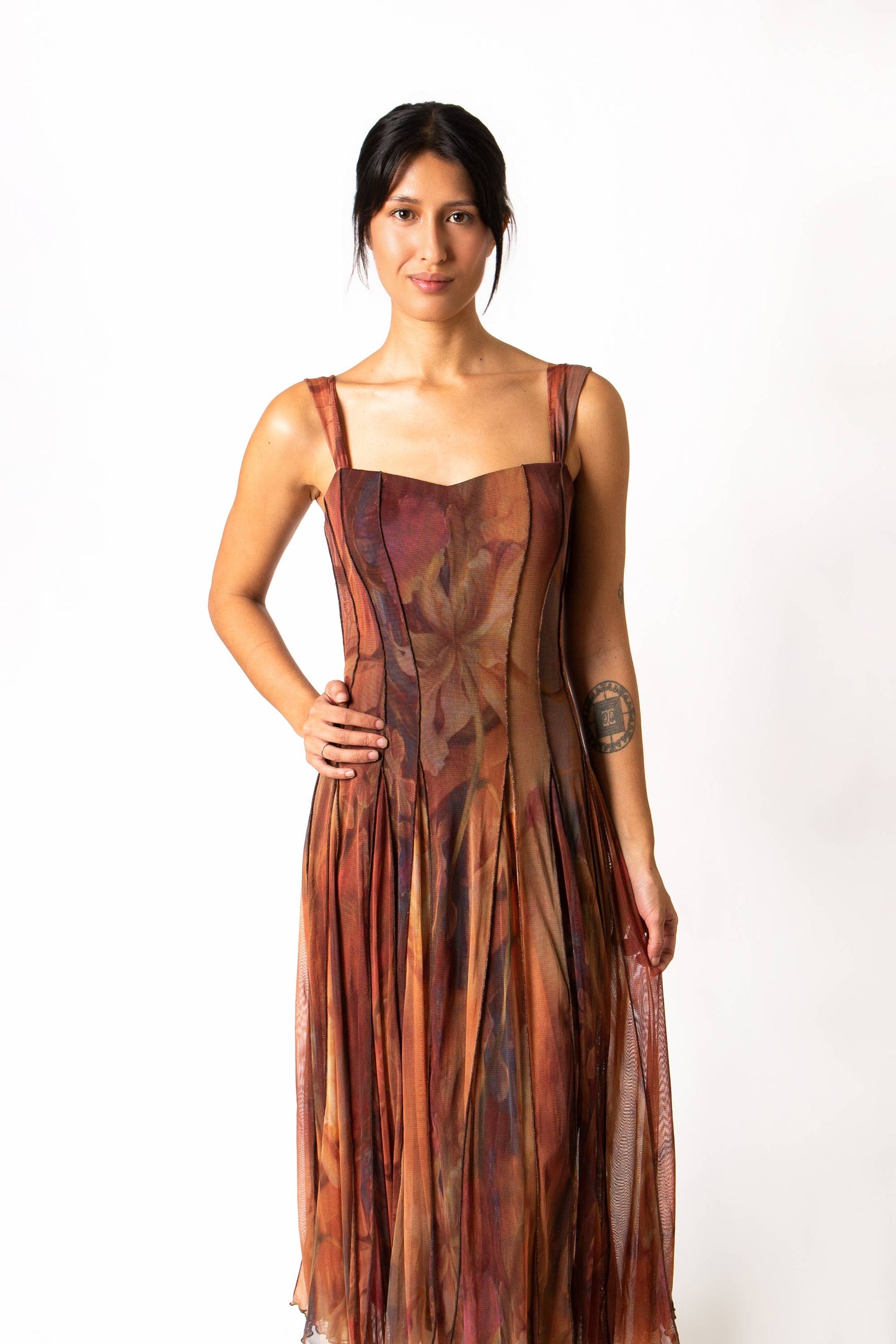 IONNA Sleeveless Tea Length Fit N Flare Paneled Dress : S