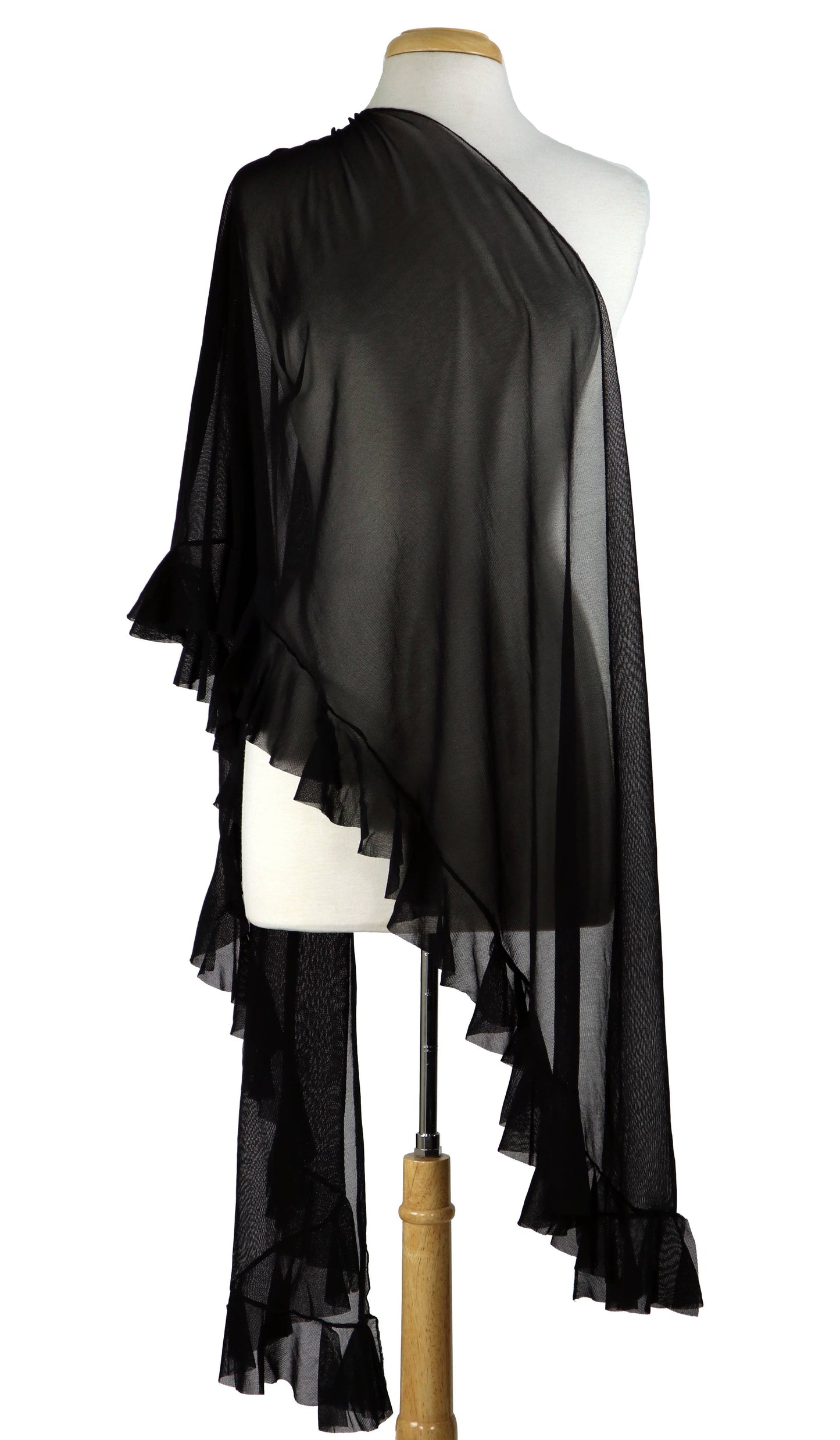MAXIMA Ruffled Long Sheer Shawl Stole Wrap Black - Elana Kattan