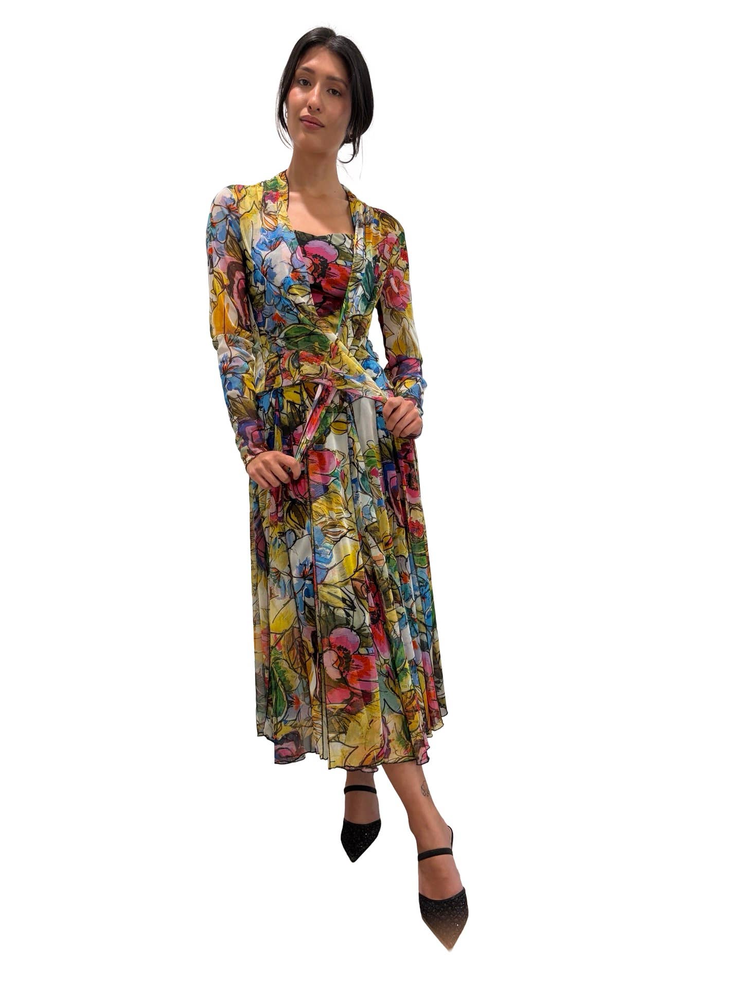 JADE Sleeveless Tea Length Fit N Flare Paneled Dress  : M