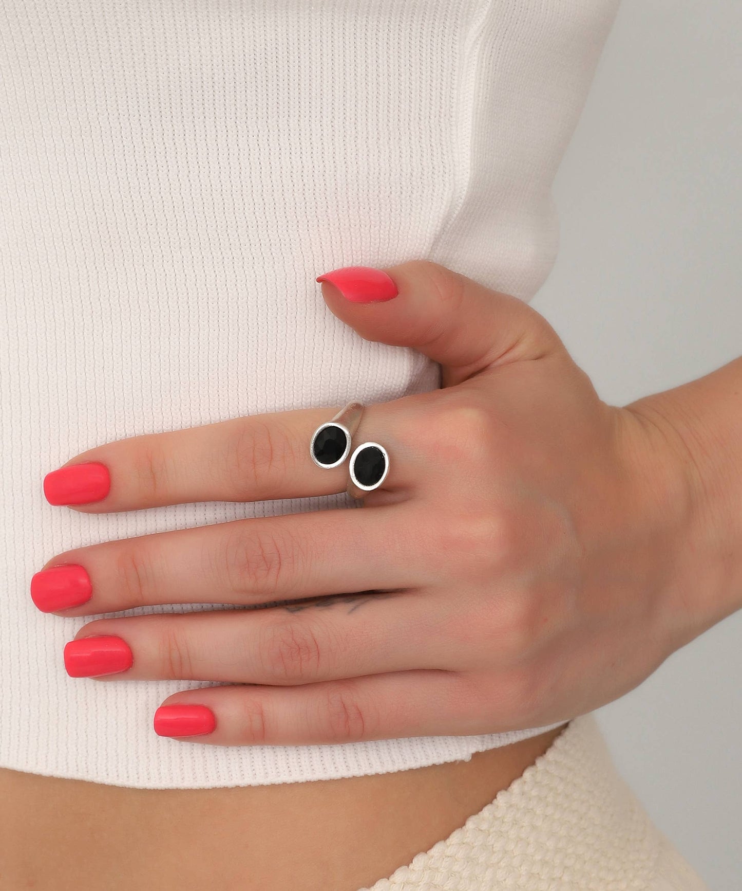 Antique Silver Plated Black Stone Adjustable Ring