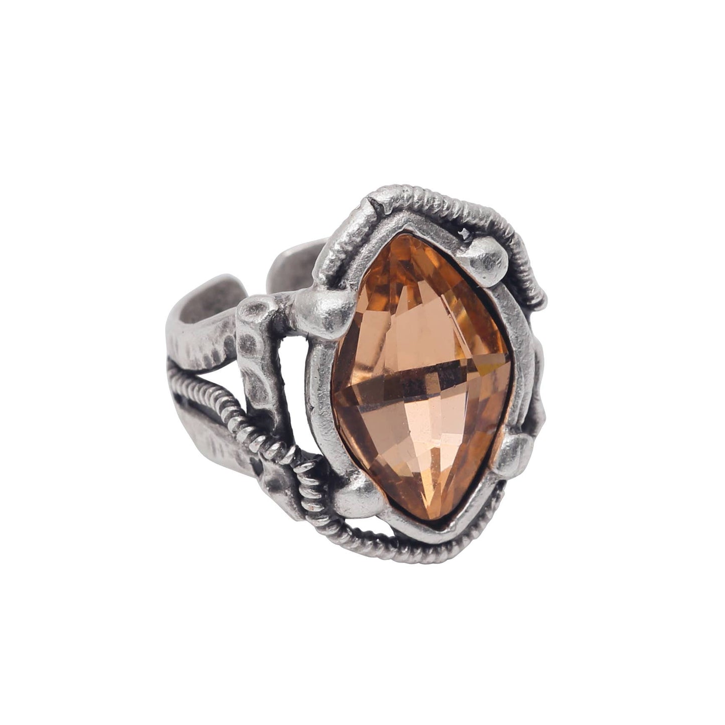 Handmade Baby Pink Crystal Brass Ring - 6996