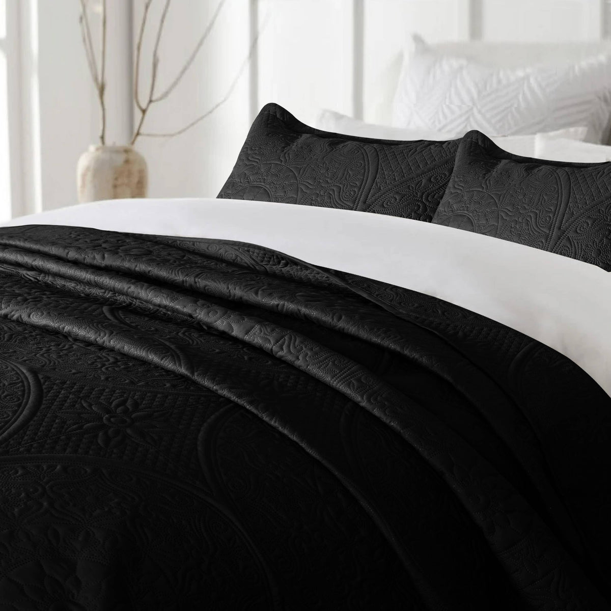 3 Piece Reversible Quilted Bedspread Coverlet Comforter Set: King / Ochre
