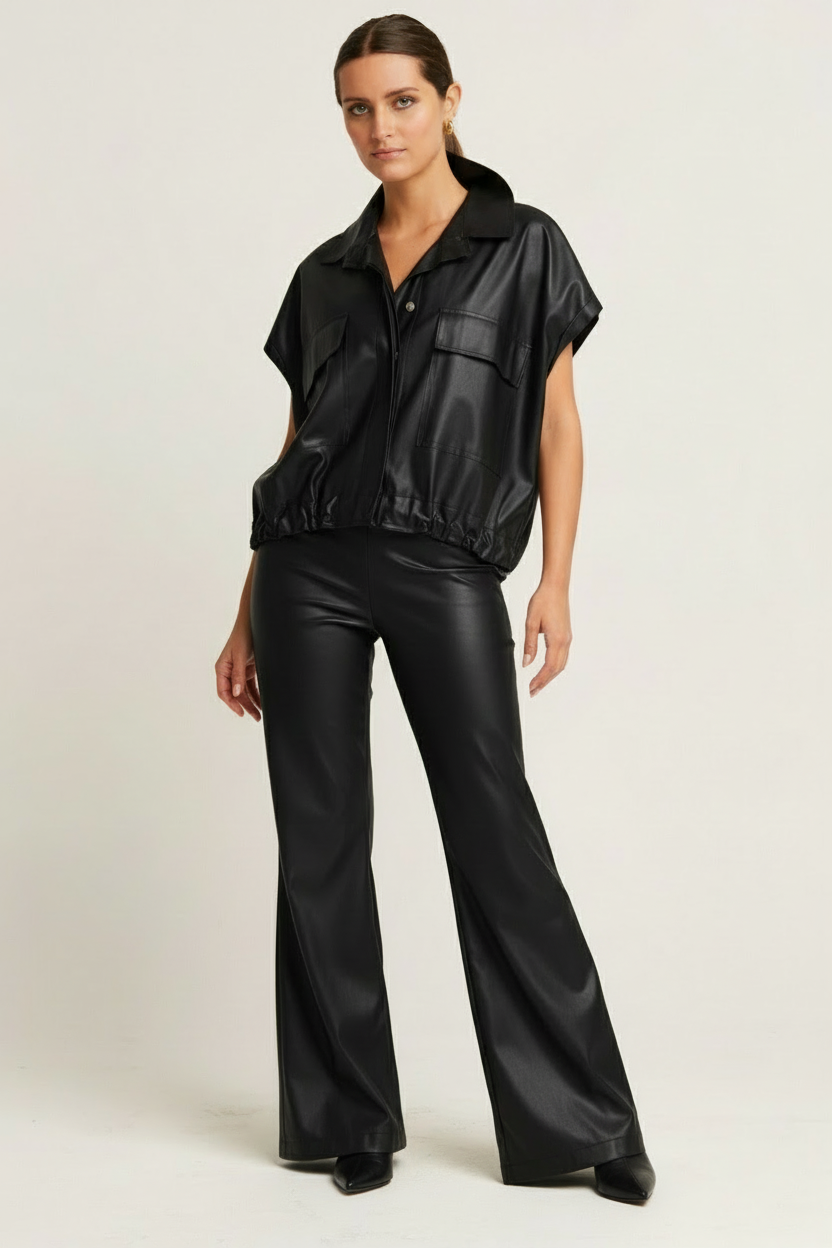 Vegan Leather Mini Cargo Vest - Black: Black