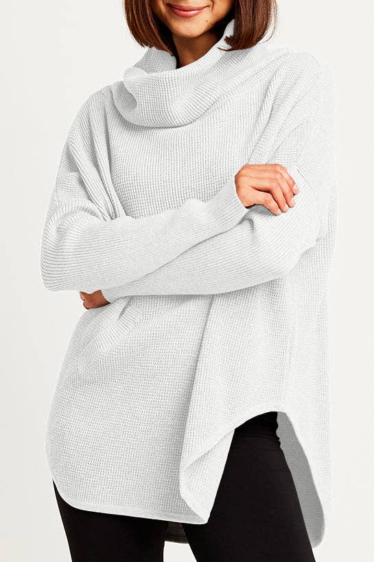 Pima Cotton Waffle Cowl Sweater - White: White