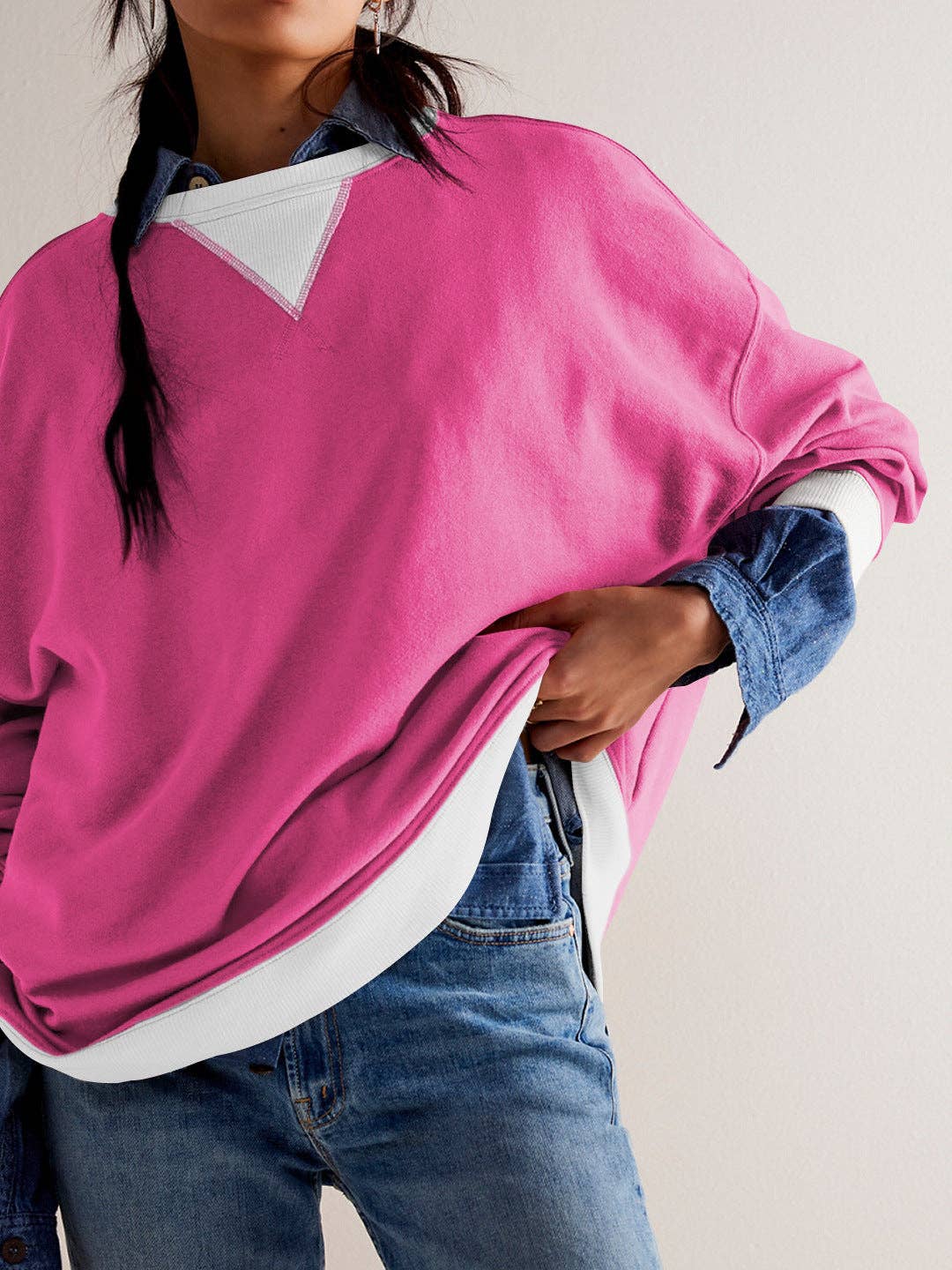Color Block Loose Fit Sweatshirt for Women: E24W0439-6810 / S