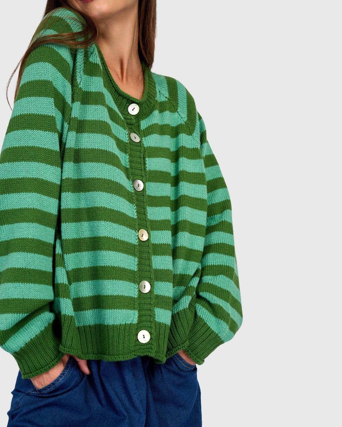Sunny Stripe Cardigan, Green: Green / ONE SIZE