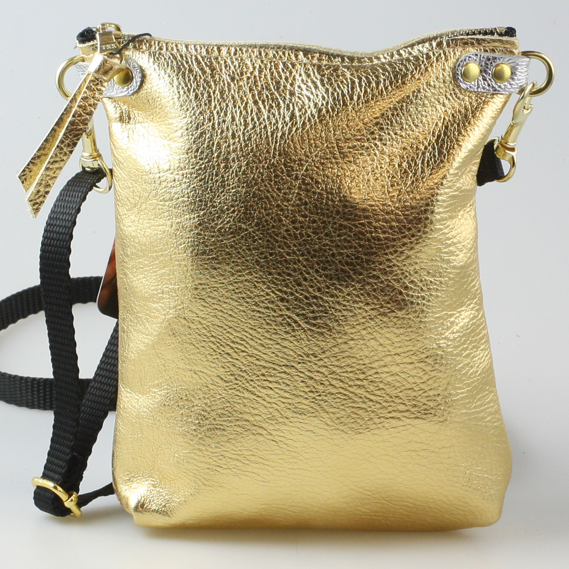 The Lisa Cellphone Crossbody Pouch : Silver / Matching Metallic Leather Crossbody Strap