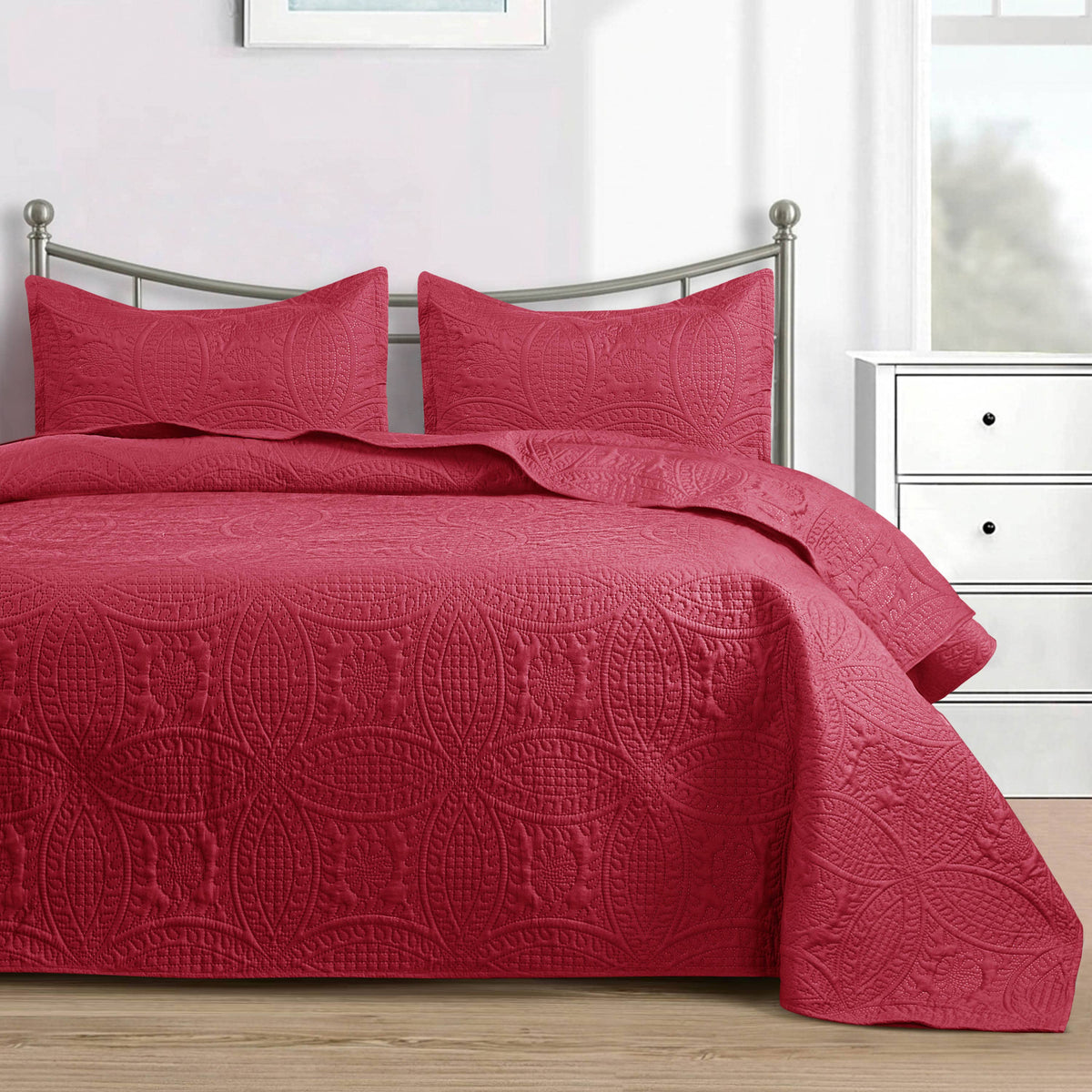 Quilted Bedspread 3 Pc Coverlet Bedding Quilt Set All Season: Full/Queen / Beige