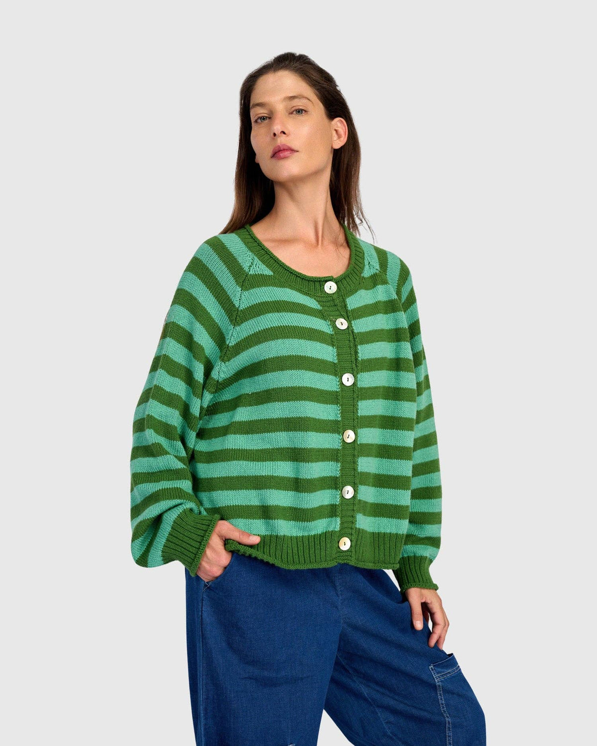 Sunny Stripe Cardigan, Green: Green / ONE SIZE