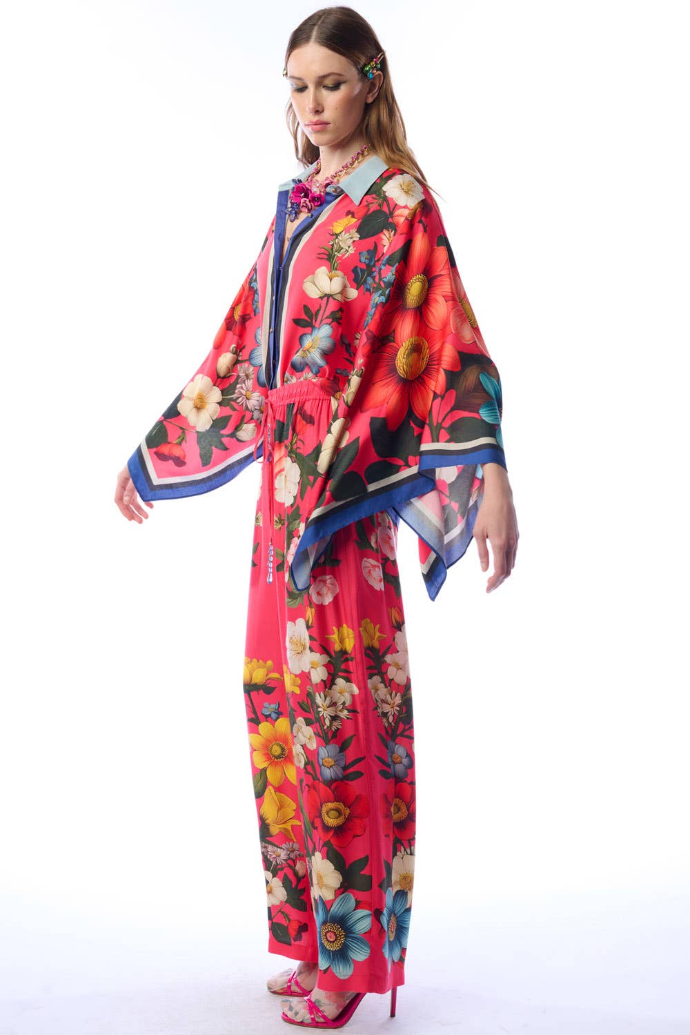 Floral Garden Shirt | Button-Down Blouse | Long Sleeves Top: Rose Floral / M