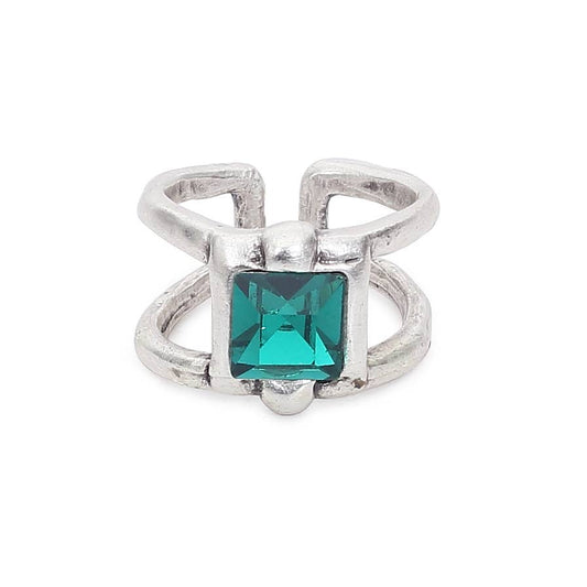 Handmade Green Crystal Brass Ring - 6907 Green