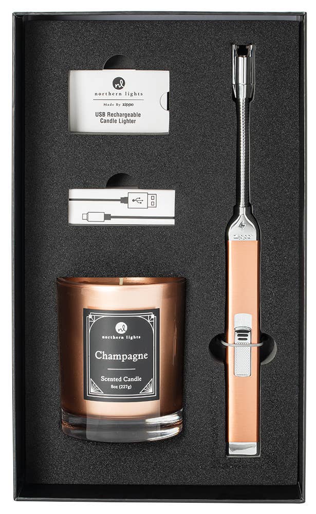 Rose Gold Rechargeable Candle Lighter and Candle Gift Set