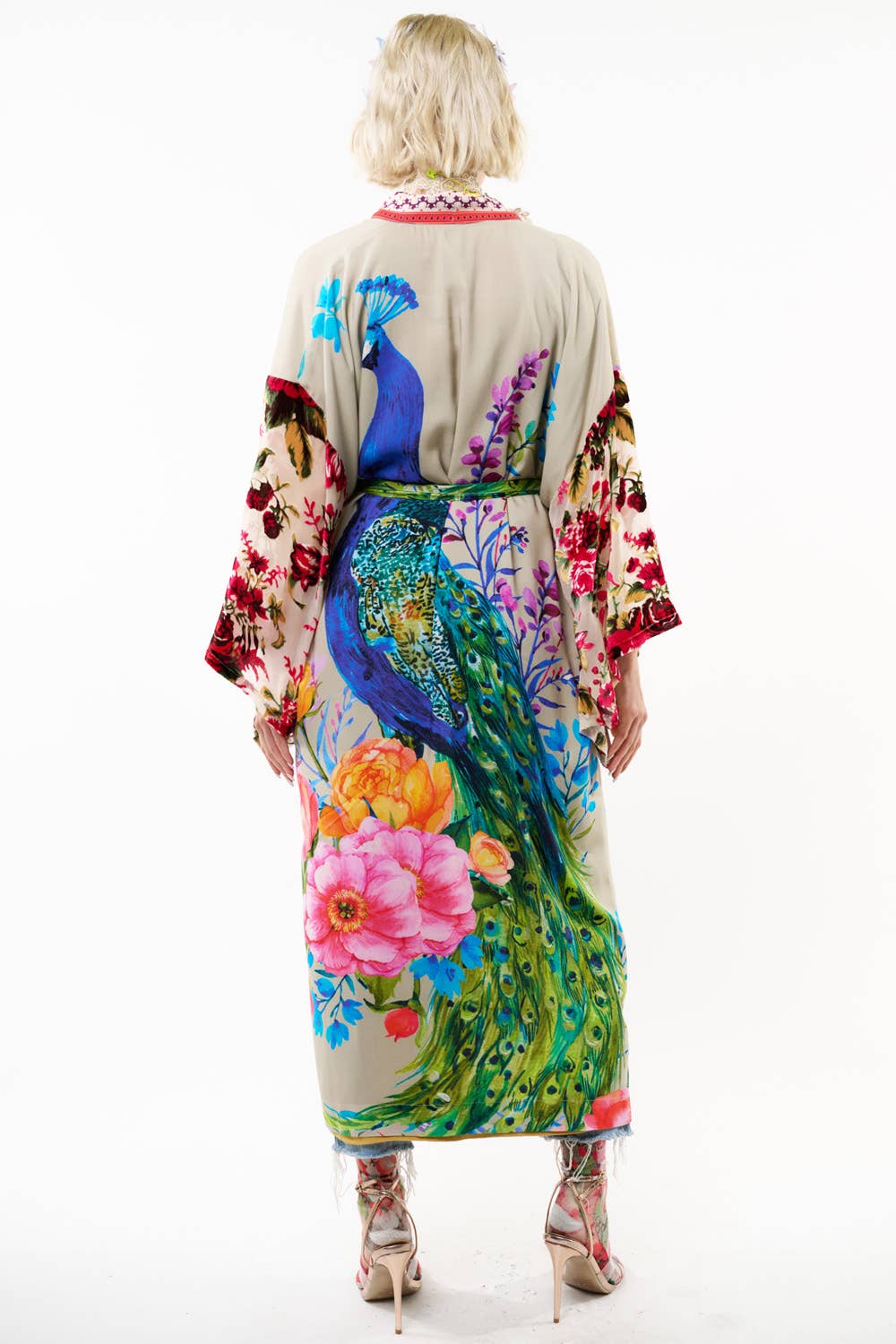 Fantasy Kimono - Beige |Peacock Mesh Sleeve Romantic Robe: Soft Moon / One Size
