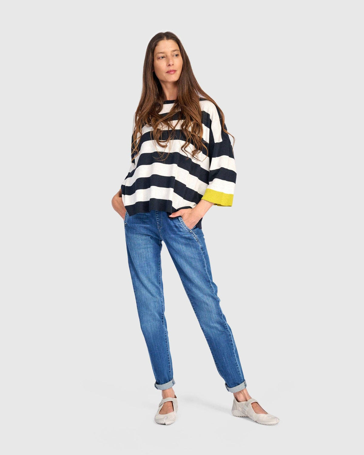 Jetty Striped Sweater, Lemon Trim: Lime / ONE SIZE