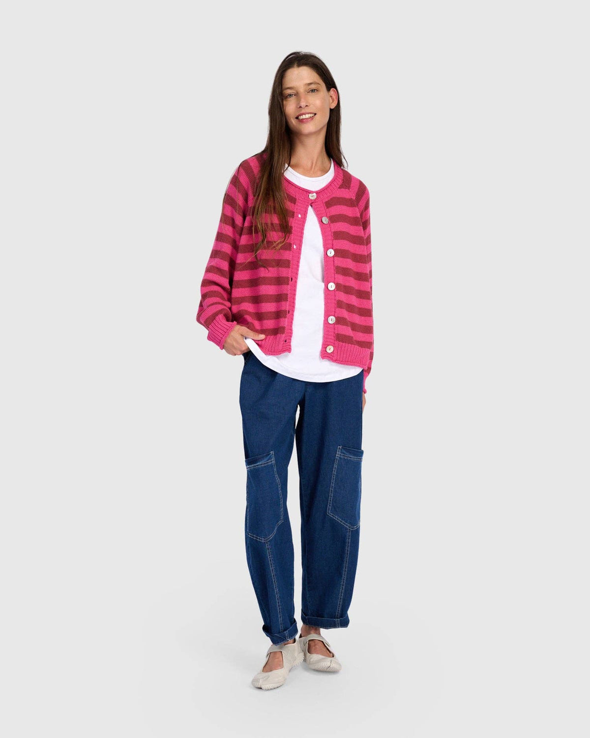 Sunny Stripe Cardigan, Fuchsia: Fuchsia / ONE SIZE